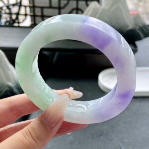 Jadeite Bangle with Wispy Floral Inclusions